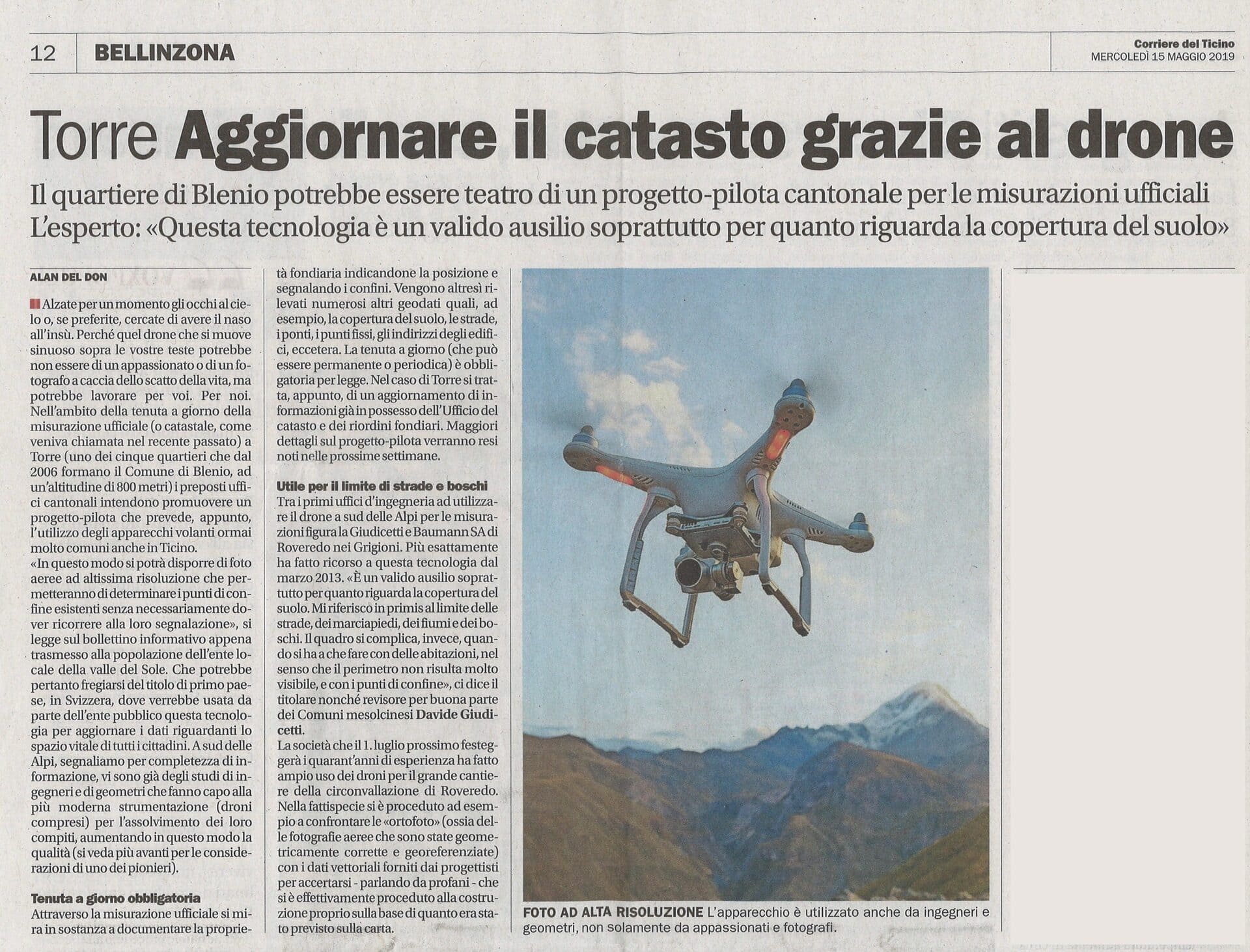 Articolo Corriere del Ticino 15.05.2019